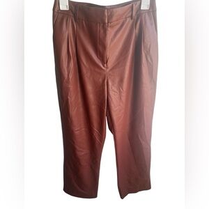 House of Harlow 1960 Vegan Leather‎ High Waisted Pleated Brown Pants Size 6